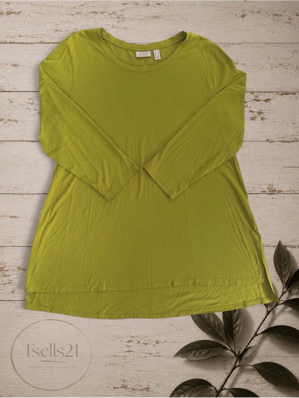 LOGO by Lori Goldstein Chartreuse Lagenlook Tunic Top - Size M